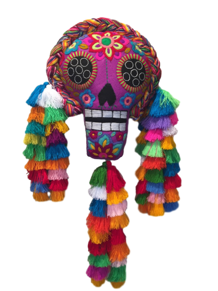 Giant Embroidered Calavera with Braid and Tassels | Day of the Dead Ornaments, Embroidered