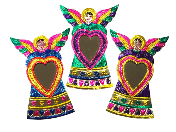 Tin Angel with Mirror, Hand Painted | Mexican Mirrors