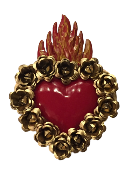 Sacred Heart with Gold Roses | Religious Nichos and Tin Decor