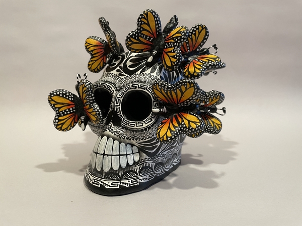 Skull with Monarch Butterflies | Day of the Dead Clay Work