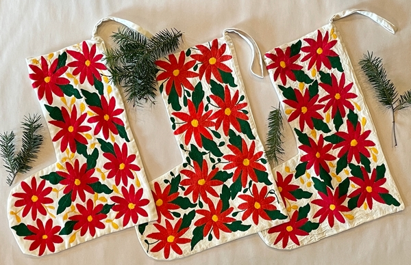 Otomi Stocking, Poinsettia | Hand Embroidered Textiles