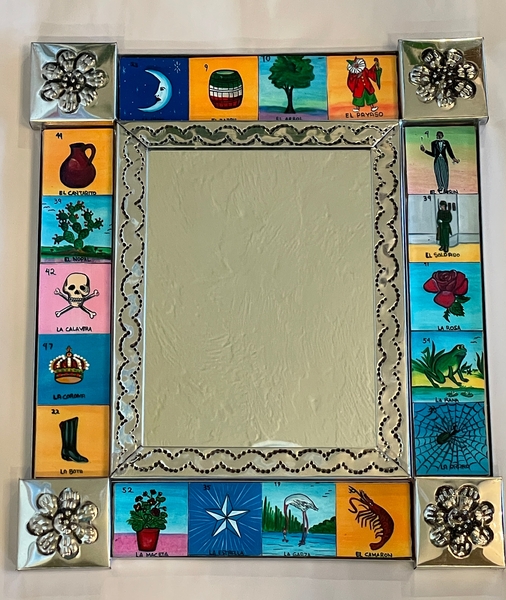 Tin Mirror with Loteria Images, S/2 | Mexican Mirrors