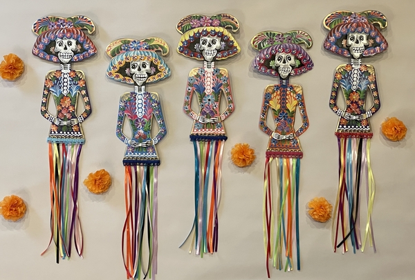 Tin Catrina with Dangly Ribbons, S/2 | Catrinas