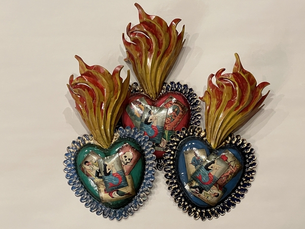 Sacred Heart with La Sirena Loteria Image | Religious Nichos and Tin Decor