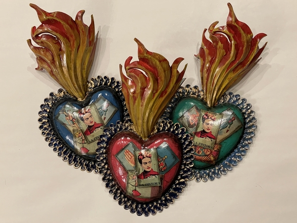 Sacred Heart with Frida Loteria Image | Tin Sacred Hearts