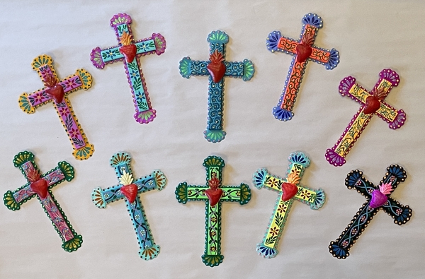 Colorful Tin Crosses, Set of Two | Christmas Ornaments, Tin