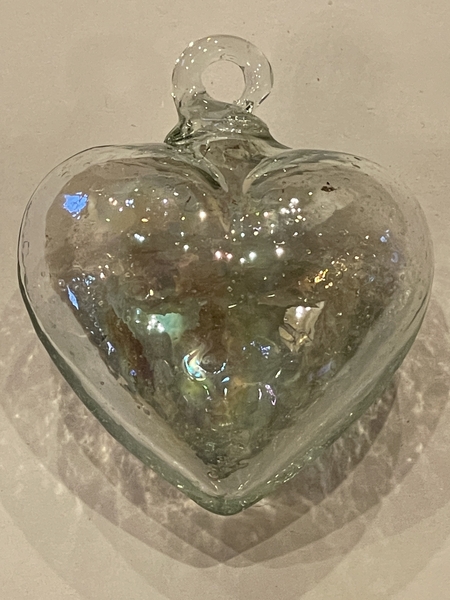 Mexican Blown Glass Heart, Clear Lustrous