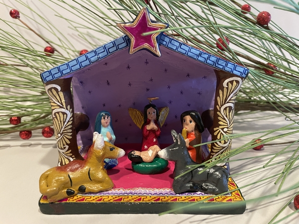 Mexican Nativity in Creche, Small | Day of the Dead Clay Work