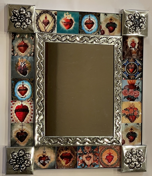 Sacred Heart Mirror with Tiles, S/2 | Tin Sacred Hearts