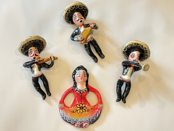 Traditional Guerrero Clay Ornaments, Mariachis, S/4 | Day of the Dead Clay Work