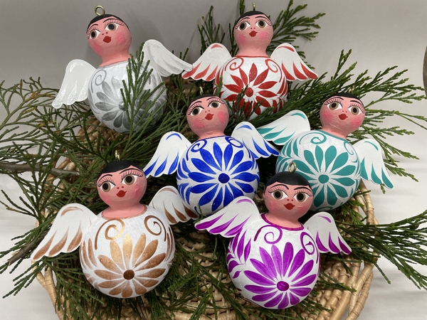 Angel Boy on White, Round Shaped | Christmas Ornaments, Paper Mache, Angels