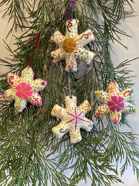 Colorful Snowflake Ornaments | Christmas Ornaments, Embroidered