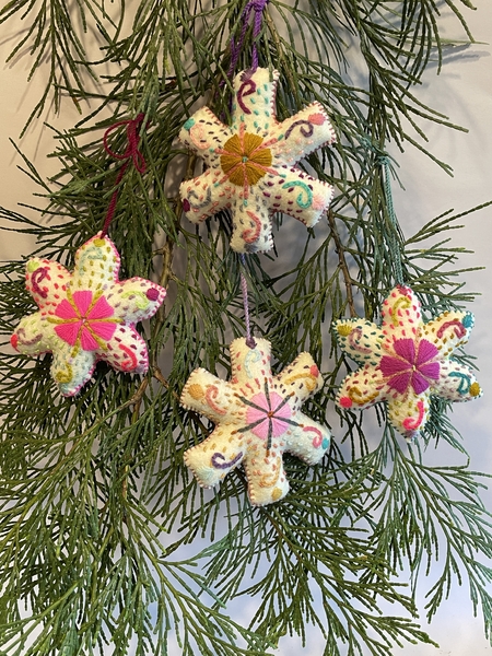 Colorful Snowflake Ornaments, S/5 | Christmas Ornaments, Embroidered