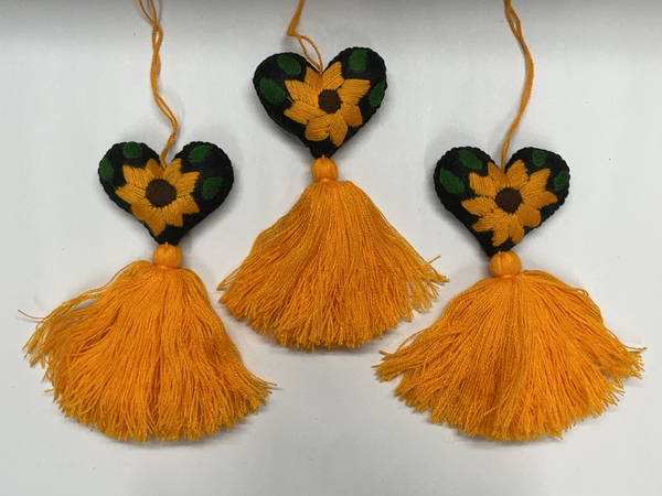 Embroidered Heart Ornament with Sunflower, S/5 |  Sale Items