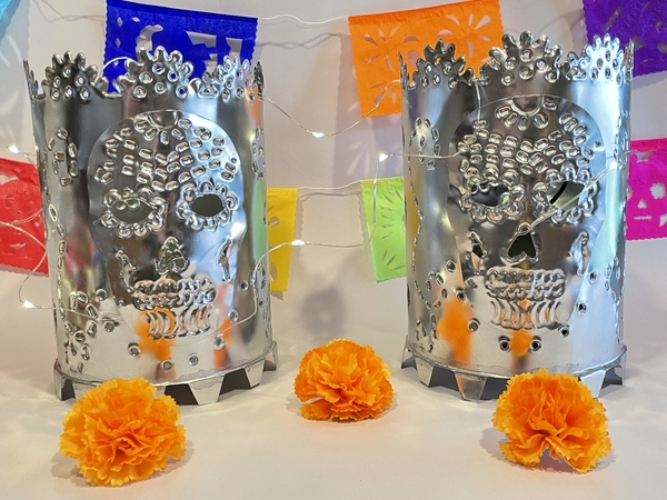 Tin Calavera Luminaria, S/2 | Day of the Dead Nichos and Tin Designs