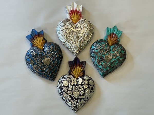 Sacred Heart with Milagros, Color, Medium | Milagro Woodcarvings