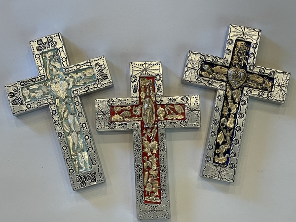 Silver Toned Cross with Milagros, S/2 | Mexican Crosses, Assorted