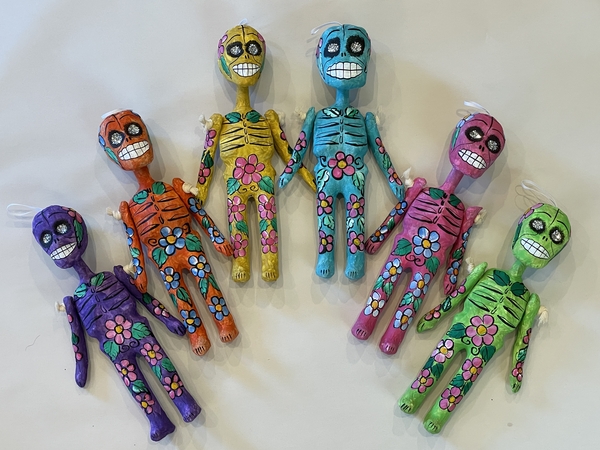 Day of the Dead Skeleton, Color, S/2 | Day of the Dead Ornaments, Paper Mache