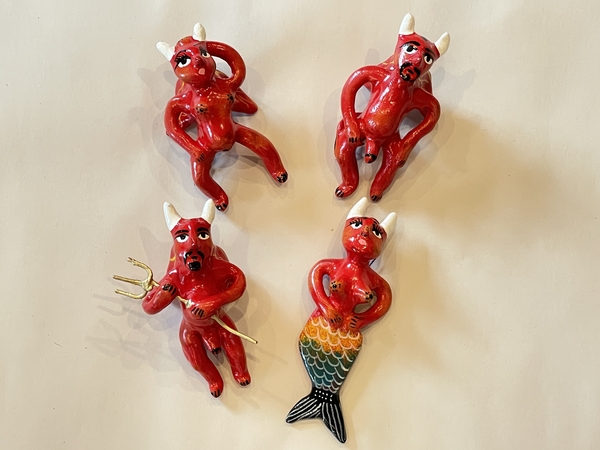 Traditional Guerrero Clay Ornaments, Devils, S/4 | Crafted in Clay