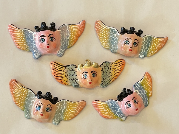 Traditional Guerrero Clay Ornaments, Cherub Ornaments, S/5 | Crafted in Clay