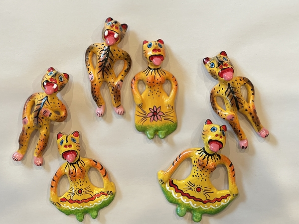 Traditional Guerrero Clay Ornaments, Jaguar Ornaments, S/6 | Crafted in Clay