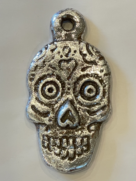 Milagro Inspired Calavera Wall Hanging, Silver | Day of the Dead Clay Work