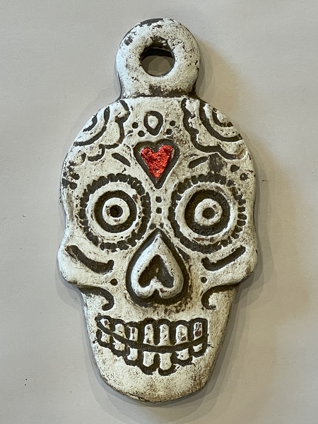 Milagro Inspired Calavera Wall Hanging, White | Day of the Dead Clay Work