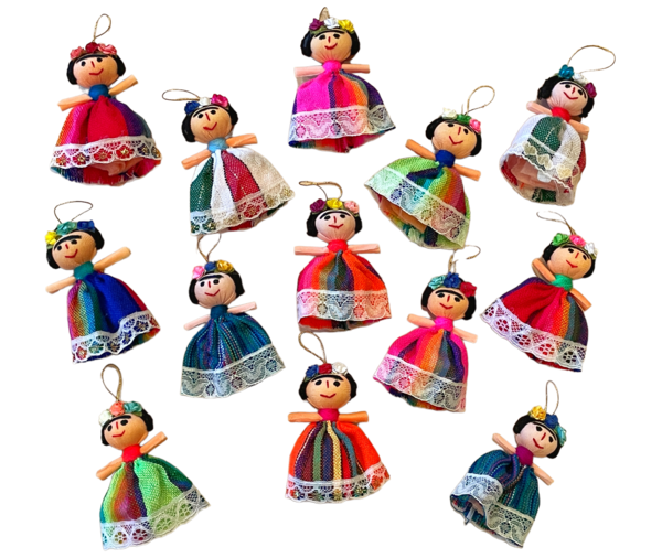 Frida Doll Ornament, S/6 | Mexican Maria Dolls