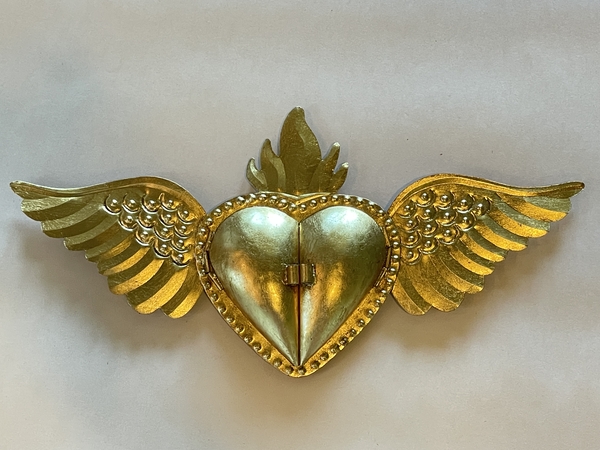 Sacred Heart Nicho w/Mirror, Gold | Religious Nichos and Tin Decor