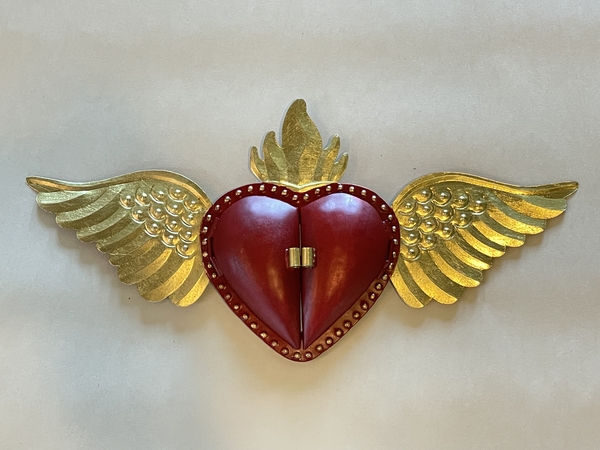 Sacred Heart Nicho w/Mirror, Gold/Red | Religious Nichos and Tin Decor