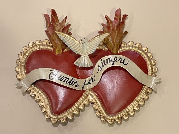Intertwined Hearts with Ribbon | Tin Sacred Hearts