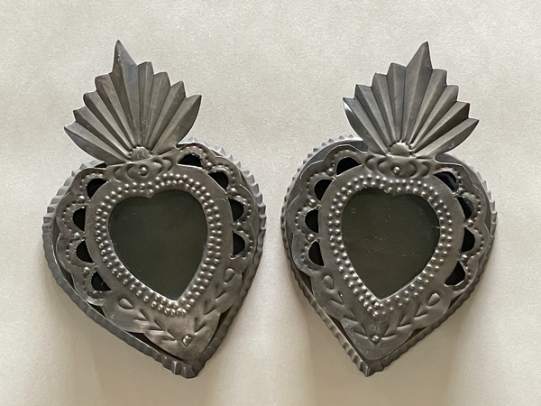 Antiqued Tin Sacred Heart Nicho, S/2 | Religious Nichos and Tin Decor
