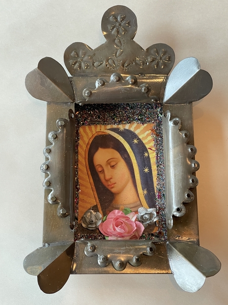 Antiqued Tin Guadalupe Nicho, S/2 | Religious Nichos and Tin Decor