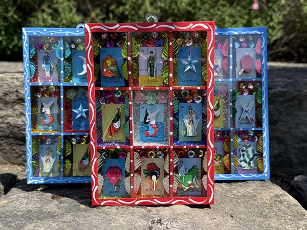 Loteria Nicho with Glitter, S/2 | Day of the Dead Nichos and Tin Designs