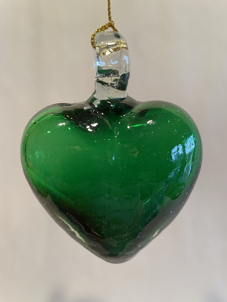 Mexican Blown Glass Heart, Jade Green | Blown Glass Hearts