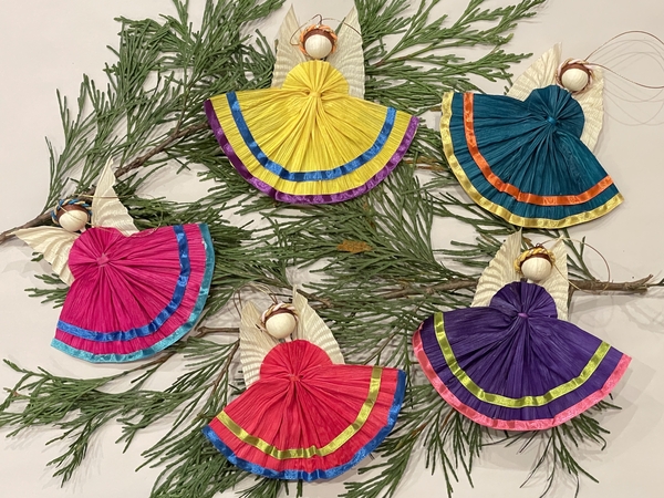 Mexican Corn Husk Angels, Bright Colors | Corn Husk Christmas Ornaments