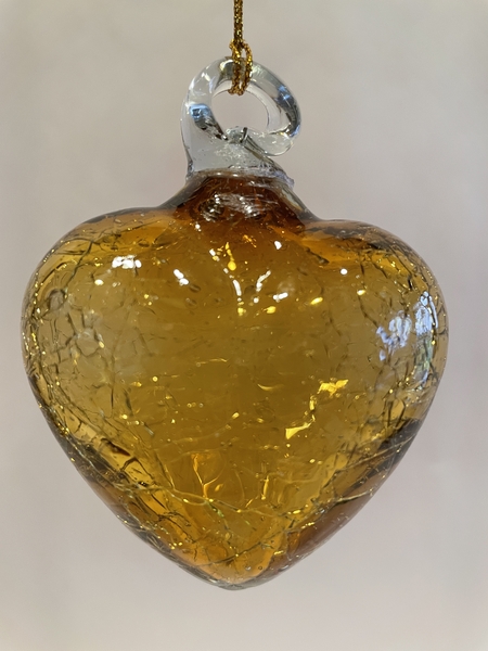 Crackled Amber Glass Heart | Blown Glass Hearts