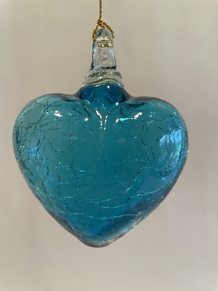 Crackled Aquamarine Heart | Blown Glass Hearts