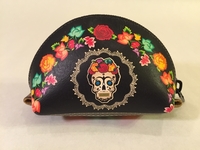 Image Leather Frida Skull Coin Purse, Black
