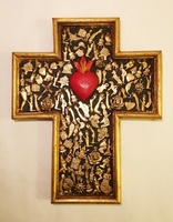 Image Cross with Milagros and Sacred Heart