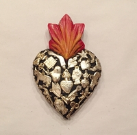 Image Sacred Heart with Milagros, Black, Small