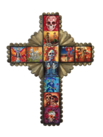 Image Tin Cross with Day of the Dead Tiles, Large, S/2