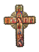 Image Tin Cross with Guadalupe Tiles, Large, S/2