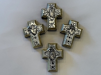 Image Miniature Silver Toned Cross with Milagro. Set of 2