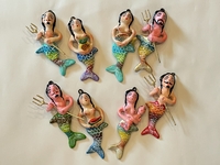 Image Traditional Guerrero Clay Ornaments, Mermaids, S/8