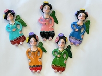 Image Traditional Guerrero Clay Ornaments, Frida Ornaments, S/5