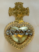Image Sacred Heart with Cross and Roses, Gold/Silver Leaf