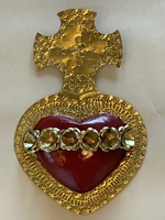 Image Sacred Heart with Cross and Roses, Gold/Red