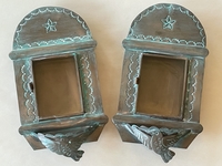 Image Antiqued Tin Nicho with Turquoise Accents, S/2