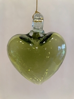 Image Mexican Blown Glass Heart, Olive Green